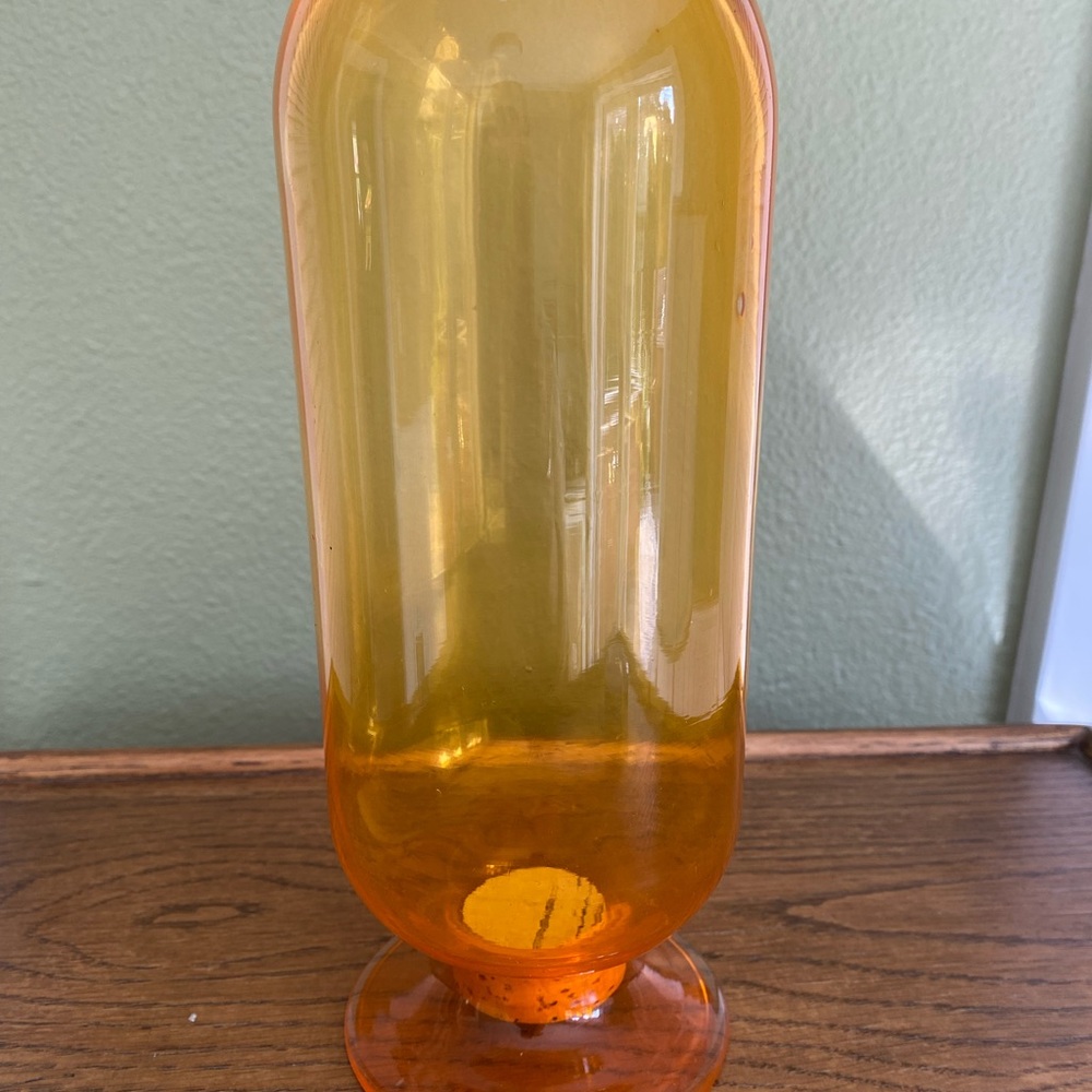 MCM Dansk Japan orange glass inverted apothecary torpedo bottle